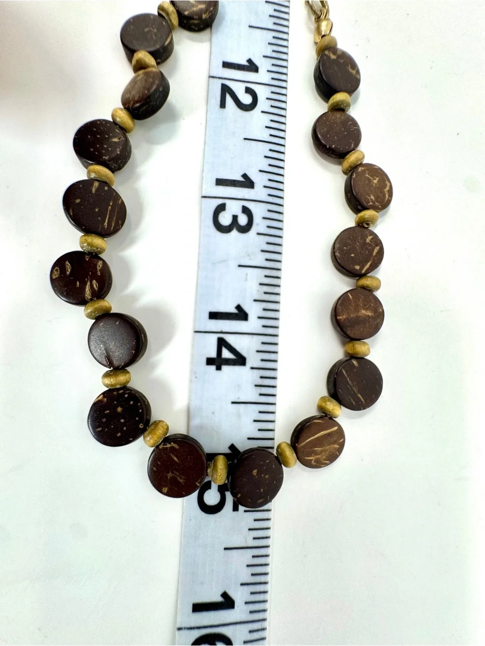 Bohemian Layered Long Statement Necklace Wood & Gold Tone Accents Earthy